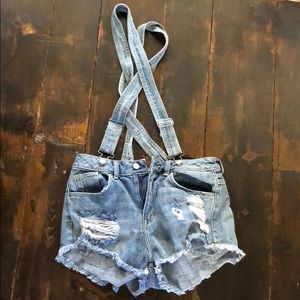 Denim overall shorts